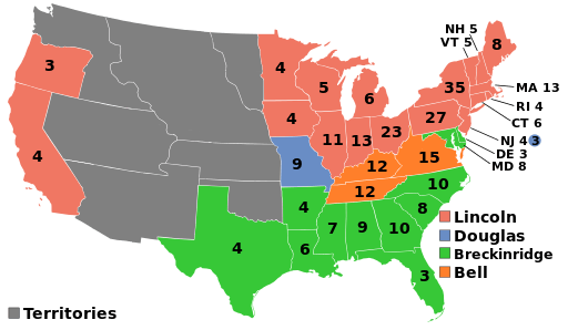 1860年大統領選挙結果の図