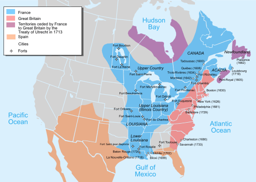 1750年当時の北アメリカと各国の勢力図