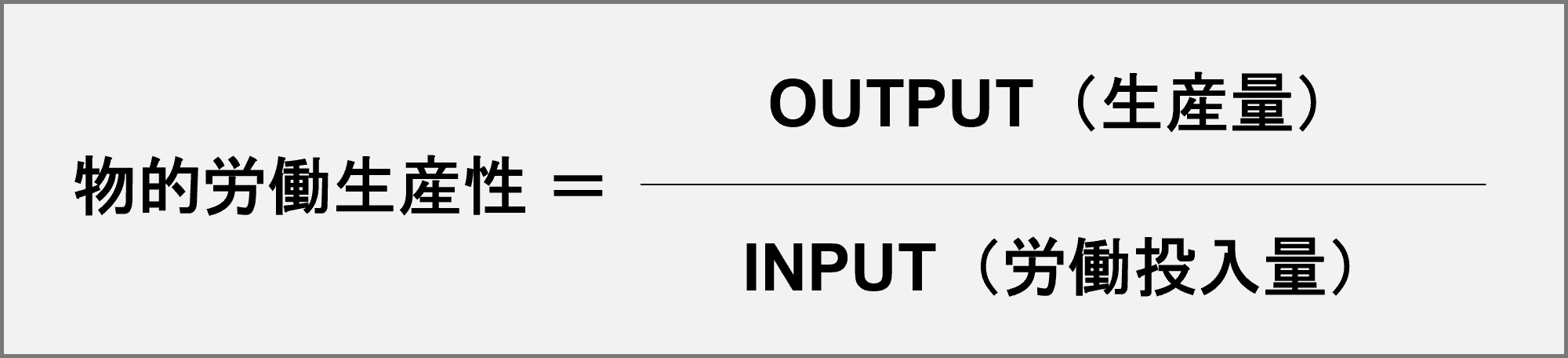 物的労働生産性＝生産量÷労働労入量