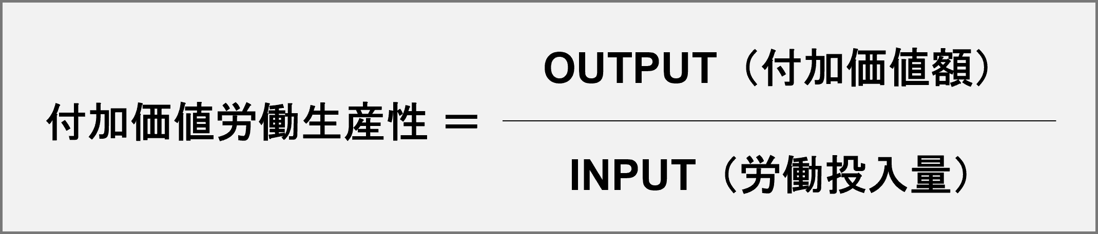 付加価値労働生産性＝付加価値額÷労働投入量